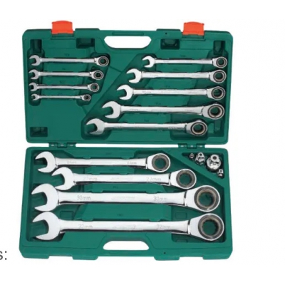 Bộ cờ lê tròng cóc, 18 chi tiết (1/4"-3/4" và 8-32mm) hãng Jonnesway Đài Loan W45117S