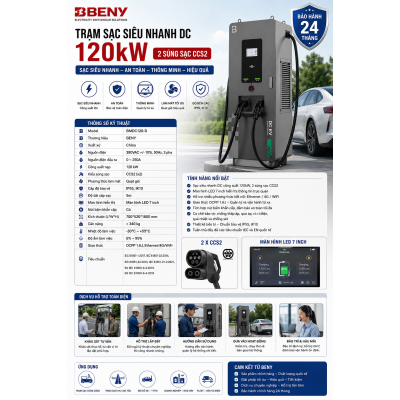 Trạm sạc siêu nhanh DC công suất 120kw 2 súng sạc hãng Beny nhập khẩu tích hợp nhiều dòng xe điện model BMDC120-D